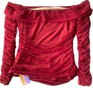 Off The Shoulder Ruched Mesh Top